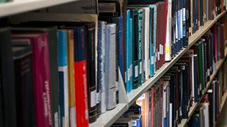 Library publications on a bookshelf